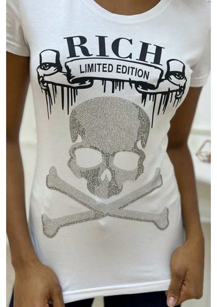 Kurukafa Crystal Taş Baskılı Dar Kesim Kısa Kol Pamuk Rahat Kadın Kırmızı T-Shirt indirimleri