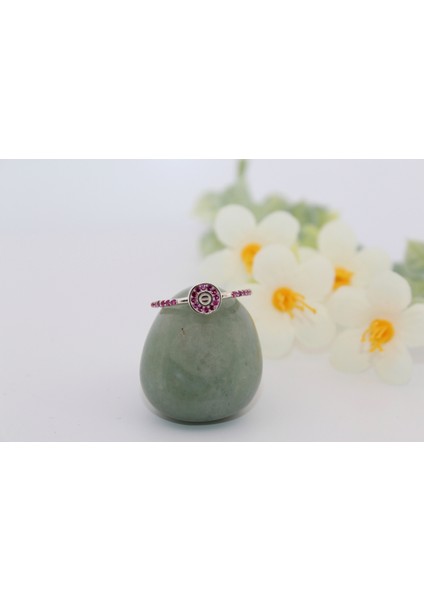 Pembe Taşlı Yuvarlak Model 925 Ayar Gümüş Yüzük