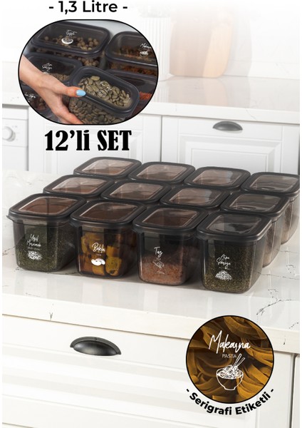 Etiketli 12'li Set Peggy Şeffaf Kapaklı Uzun Dikdörtgen Saklama Kabı 1,3 Litre