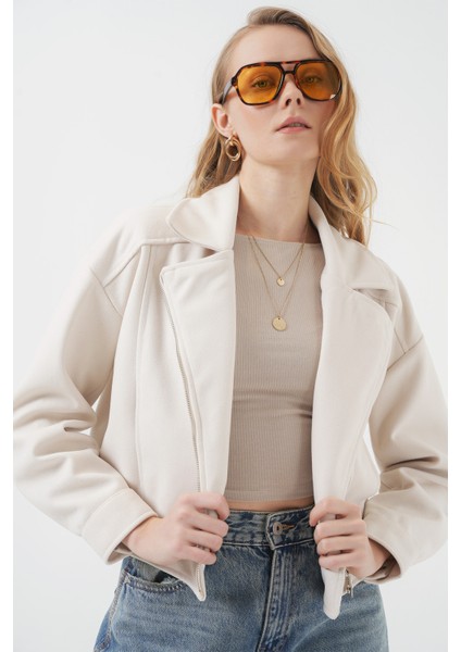 0717 Kadın Kısa Kaşe Ceket - Ekru fırsatları