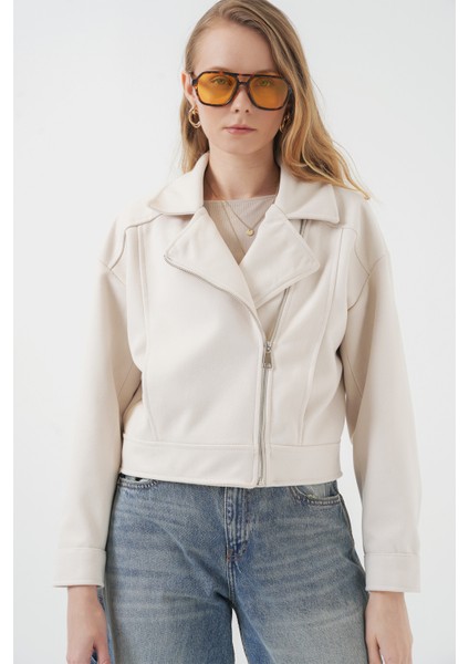 0717 Kadın Kısa Kaşe Ceket - Ekru indirimleri