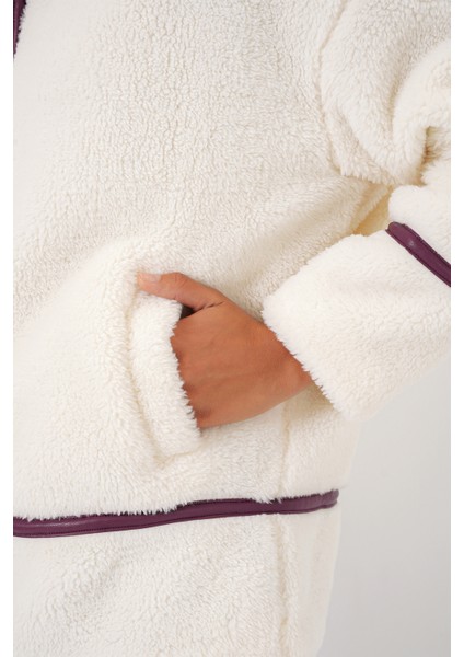 5173 Astarlı Peluş Ceket - Mürdüm