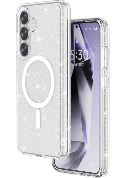 Samsung Galaxy S25 Kılıf Magsafe Wirelles Şarj Destekli Parlak Renkli Kenar Arkası Simli Taşlı fiyatları