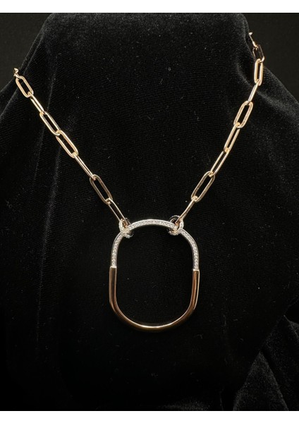 Rose Renk Tfny Yarım Tur Ataç Zincir Ithal Kadın Gümüş Kolye