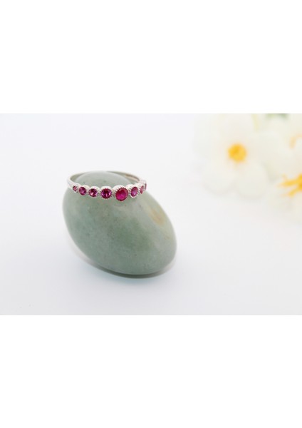 Pembe Taşlı Sıralı 925 Ayar Silver Gümüş Yüzük