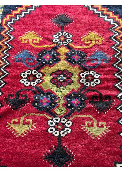 147 x 250 cm El Yapımı Kırmızı-Siyah Türk Kilimi, Çiçek Desenli Antika Halı, Ev Için Yün Yolluk indirimleri