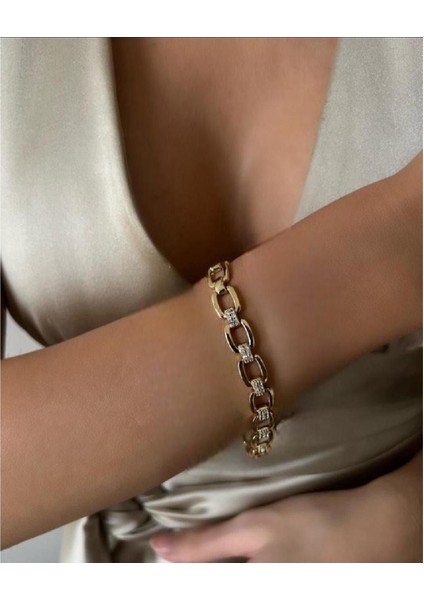 14 K Altın Rengi Vip Seri Gurmet Bileklik 17+2cm
