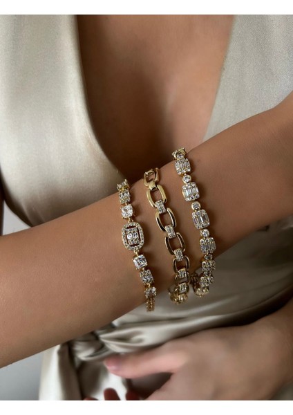14 K Altın Rengi Vip Seri Gurmet Bileklik 17+2cm