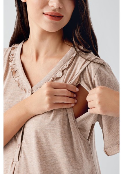 Kısa Kollu Düğmeli Esnek Pamuklu Hamile Gecelik 17100 modelleri