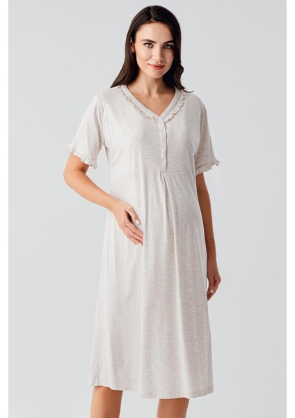 Kısa Kollu Düğmeli Esnek Pamuklu Hamile Gecelik 17100 fiyatları