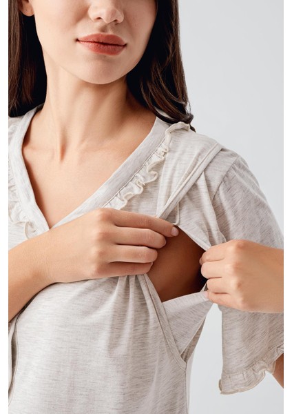 Kısa Kollu Düğmeli Esnek Pamuklu Hamile Gecelik 17100 modelleri