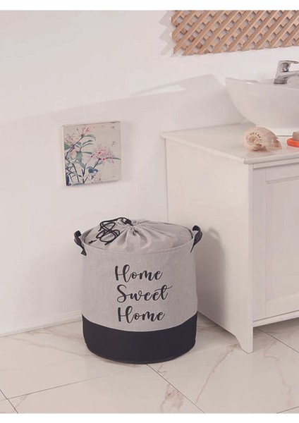 Home Sweet Home Baskılı Fileli Gri Kıyafet Çamaşır Sepeti 37X40 modelleri