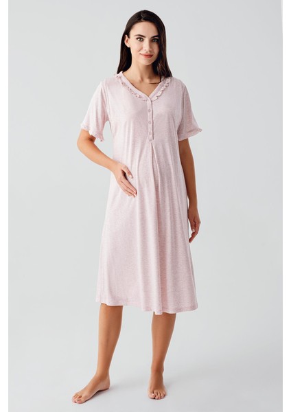 Kısa Kollu Düğmeli Esnek Pamuklu Hamile Gecelik 17100