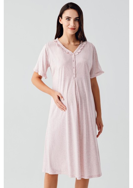 Kısa Kollu Düğmeli Esnek Pamuklu Hamile Gecelik 17100 fiyatları