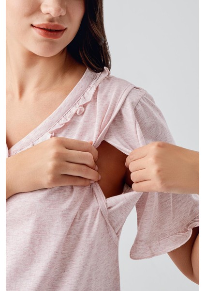 Kısa Kollu Düğmeli Esnek Pamuklu Hamile Gecelik 17100 modelleri