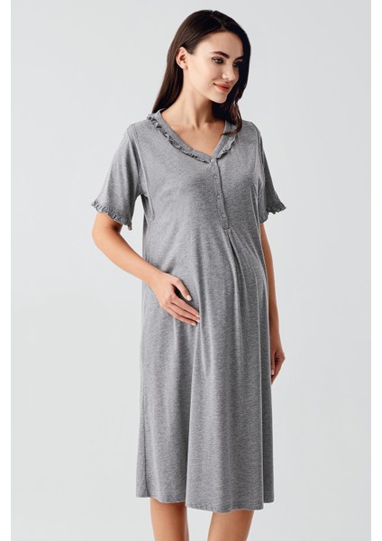 Kısa Kollu Düğmeli Esnek Pamuklu Hamile Gecelik 17100 fiyatları
