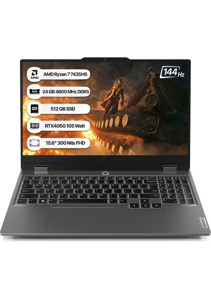 LOQ AMD Ryzen 7 7435HS 24GB 512GB SSD RTX4050 Freedos 15.6" FHD Taşınabilir Bilgisayar 83JC006CTR