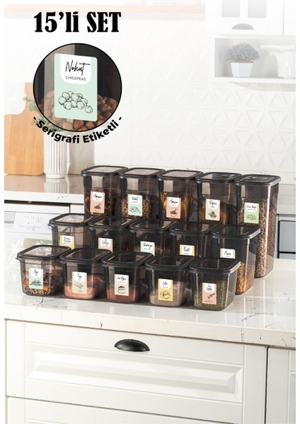 15li Beyaz Serigrafi Etiketli Peggy Dikdörtgen Saklama Kabı 5x(1,3-2-3,2 lt) Antrasit