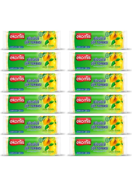 Limon Kokulu Büzgülü Çöp Torbası Orta Boy 10'lu (12 Paket)