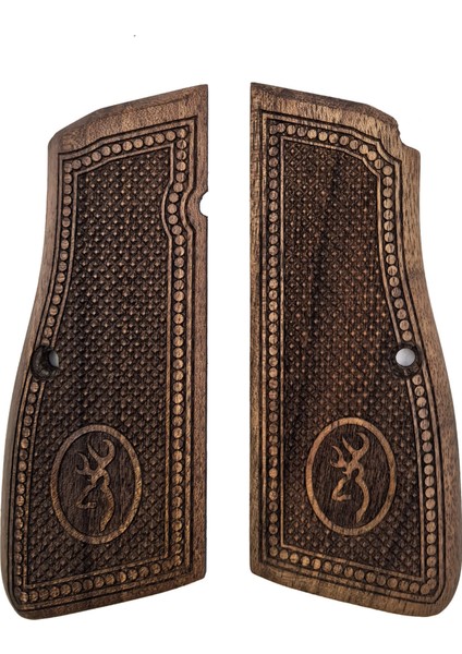 Browning Hp Uyumlu Muadil Ahşap Kabze Elips Logo Desenli Model 052