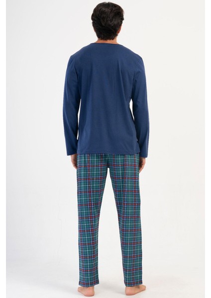 Erkek Uzun Kol İndigo %100 PAMUK Pijama Takım C2T4N1O504 fırsatları