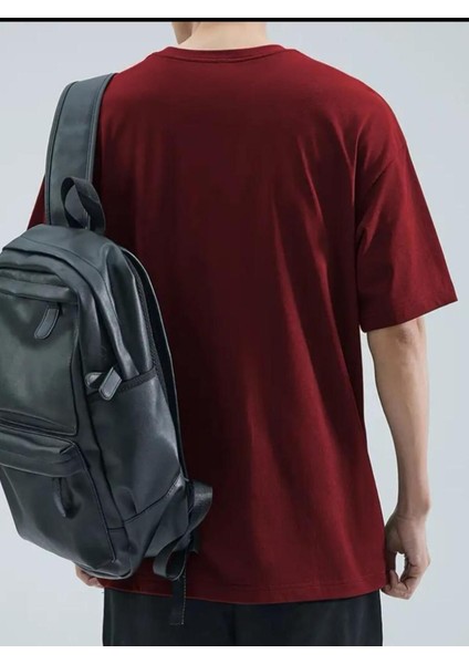 Erkek Bordo Pamuklu Bisiklet Yaka Basic Tişört