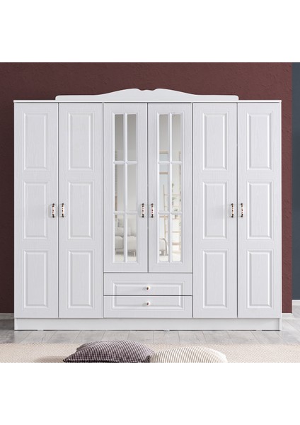 Mdf Yüzey Gardırop, Country West 6 Kapaklı Dolap
