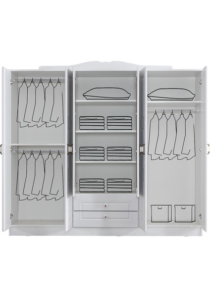 Mdf Yüzey Gardırop, Country West 6 Kapaklı Dolap
