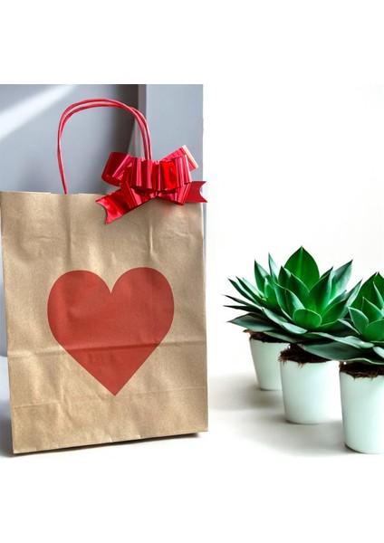 Sevgililer Günü Özel Kırmızı Kalp Baskılı Kraft Kağıt Çanta / 2 Büyük + 2 Küçük Vee Çeksüs fiyatları