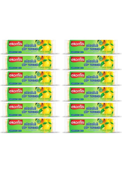 Limon Kokulu Büzgülü Çöp Torbası Büyük Boy 10'lu (12 Paket)