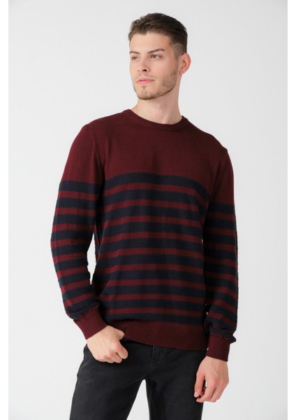 Bisiklet Yaka Çizgili Kazak Bordo (E20-510100)