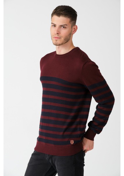 Bisiklet Yaka Çizgili Kazak Bordo (E20-510100) fiyatları