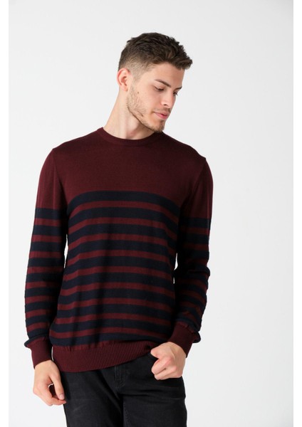 Bisiklet Yaka Çizgili Kazak Bordo (E20-510100) modelleri