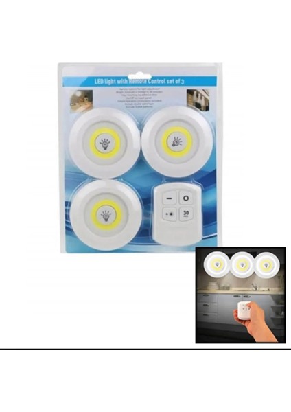 Uzaktan Kumandalı Kablosuz 3'lü LED Lamba Seti
