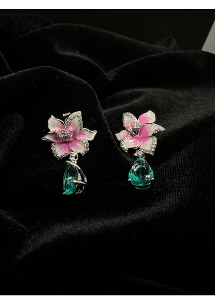 Pembe Mineli Paraiba Çiçek Ithal Kadın Gümüş Küpe fiyatları