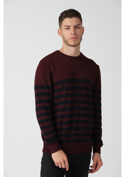 Bisiklet Yaka Çizgili Kazak Bordo (E20-510100) fırsatları