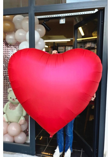 Dev Kırmızı Kalp Balon 150 cm 60 Inç Mat Kırmızı Kalp Folyo Balon