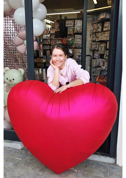 Dev Kırmızı Kalp Balon 150 cm 60 Inç Mat Kırmızı Kalp Folyo Balon modelleri