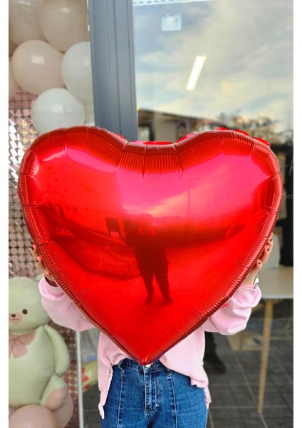 Büyük Kırmızı Kalp Balon 80 cm 32 Inç Parlak Kırmızı Kalp Folyo Balon