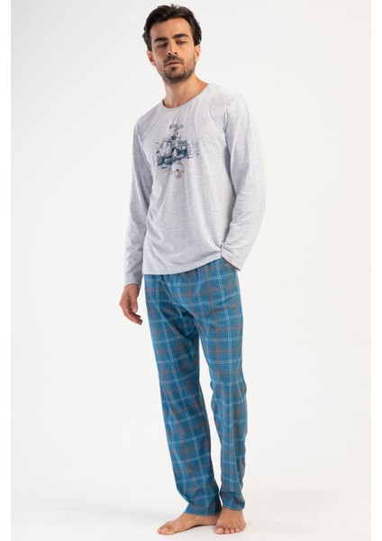 Erkek Uzun Kol Gri Melanj Pijama Takım C8T3N1O504