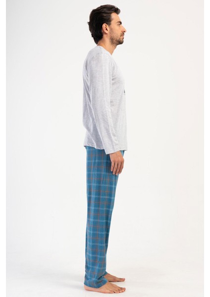 Erkek Uzun Kol Gri Melanj Pijama Takım C8T3N1O504