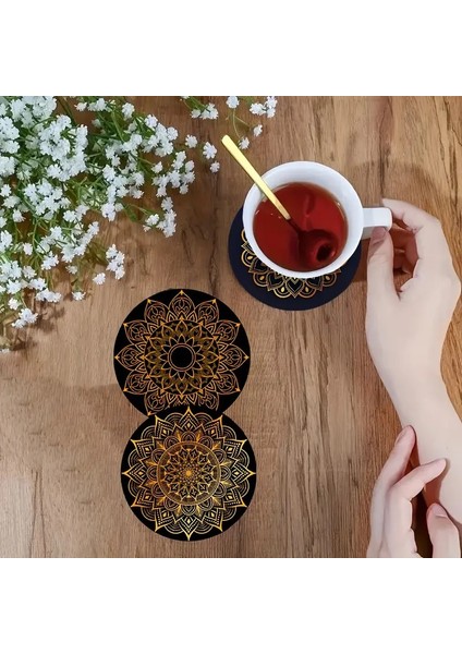 4 Lü Ahşap Bardak Altlığı Seti - Isıya Dayanıklı, Kahve & Çay Fincan Dekoratif Içecek Matı