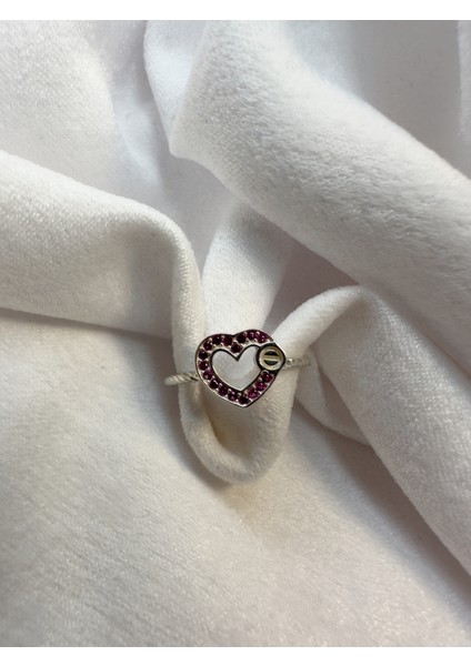 Pembe Taşlı Kalp 925 Ayar Silver Gümüş Yüzük