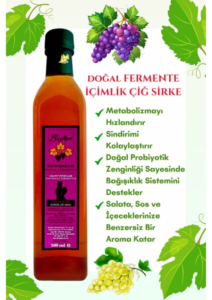 Üzüm Sirkesi Doğal Fermente Cam 500 ml
