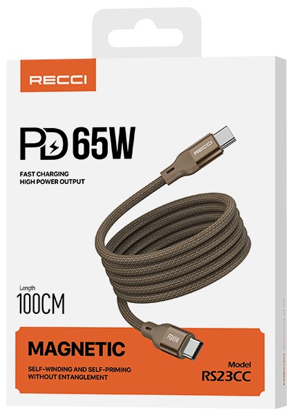 Type-C To Type-C Pd Magnetik Kablo Recci RS23CC 65W Hızlı Şarj Özellikli 1m Desert Gold