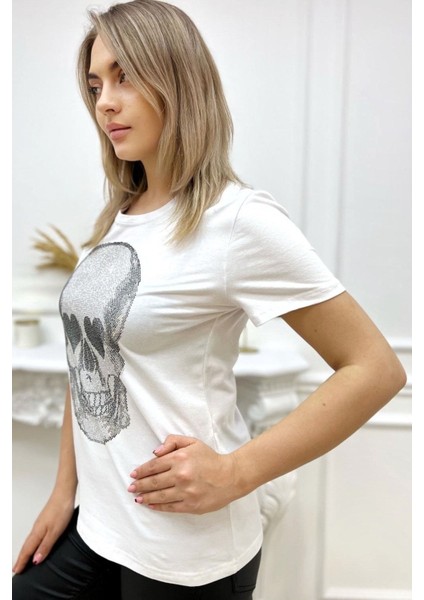 Kurukafa Crystal Taşlı Siyah Büyük Beden Pamuk Kadın T-Shirt fiyatları
