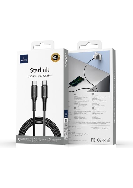 Type-C To Type-C Pd Şarj Kablo WI-C043E Starlink Serisi Hızlı Şarj Özellikli 60W 1m Siyah