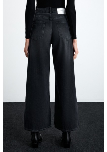 CELETNA Kadın Organik Pamuk Extra Wide Leg Siyah Jeans