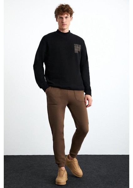 Chasey Erkek Organik Pamuklu Dik Yaka Içi Polarlı Baskılı Siyah Sweatshirt