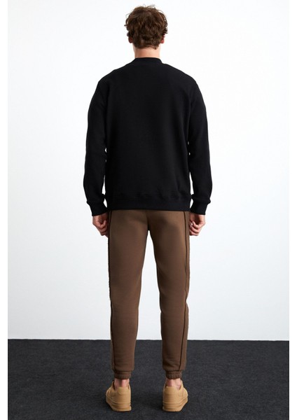 Chasey Erkek Organik Pamuklu Dik Yaka Içi Polarlı Baskılı Siyah Sweatshirt